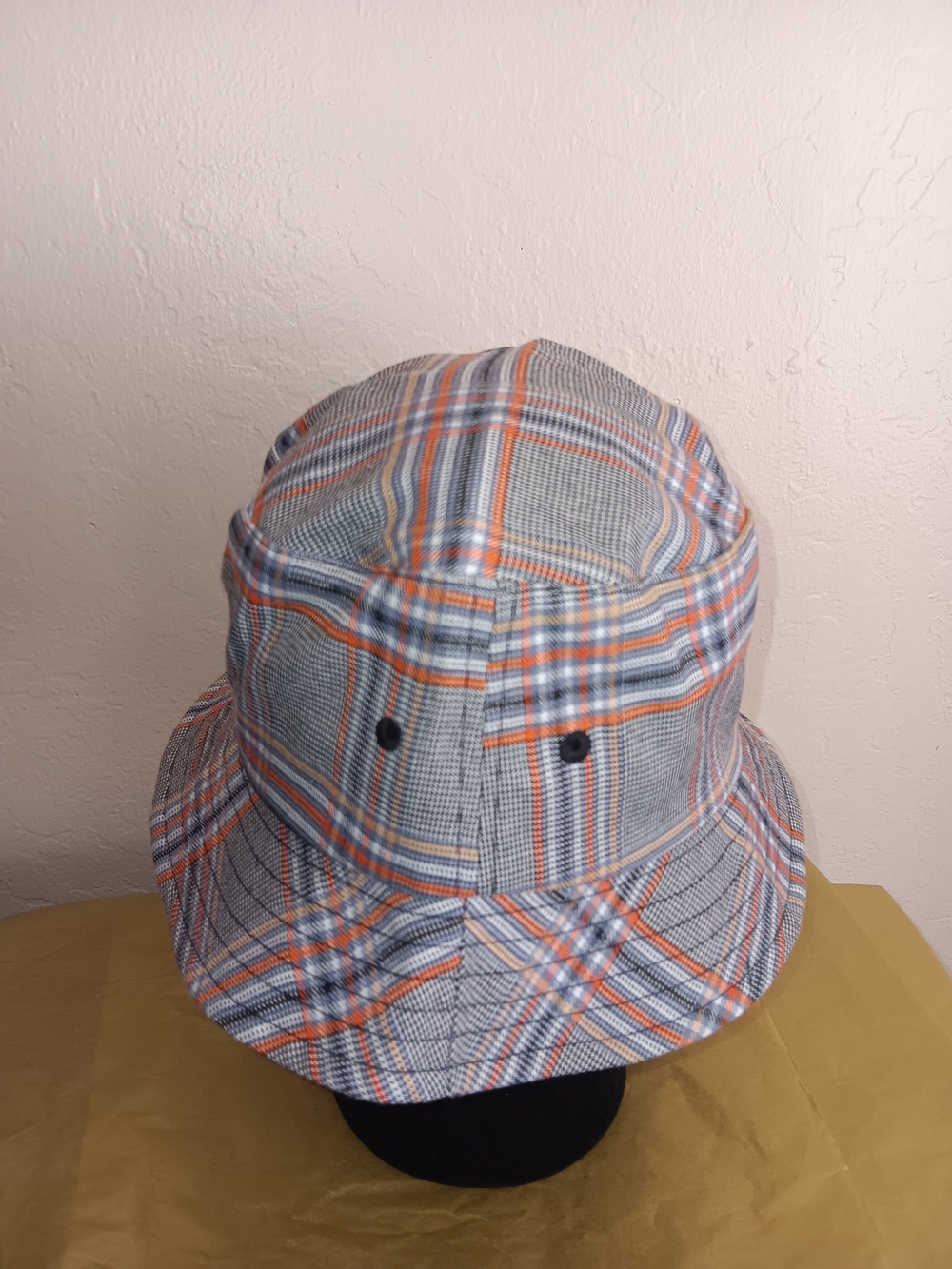 Plaid Bucket Hat with Orange Stripe Accent - Unbranded